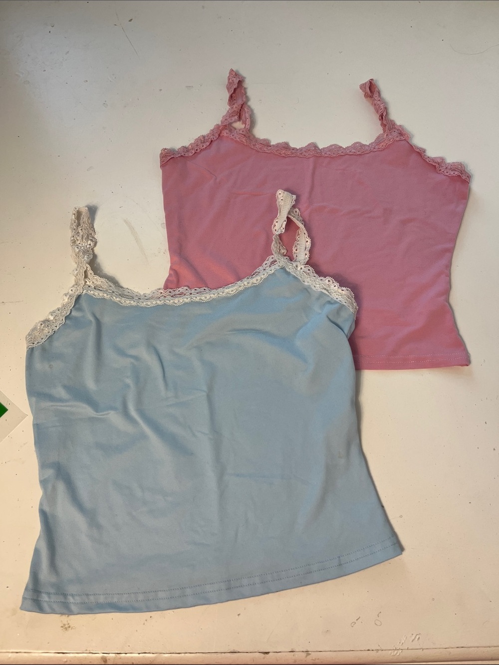 Set of 2 SHEIN Small Lace Camisole Cropped Pink and Blue Bundle
